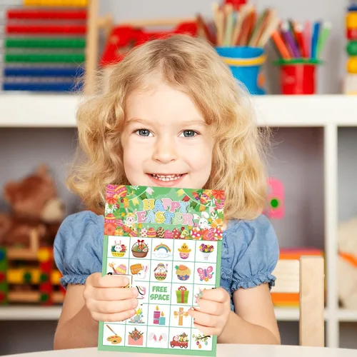 Miniatura 5 de JGCWorker Juego de bingo para el día de Pascua, suministros de fiesta divertidos para niños y adultos, 24 jugadores, coloridas tarjetas