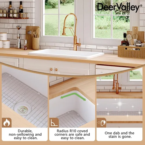 Miniatura 5 de DeerValley - Fregadero de cocina de montaje inferior de 32 pulgadas, fregadero de arcilla refractaria blanca, fregadero de cocina profundo de un
