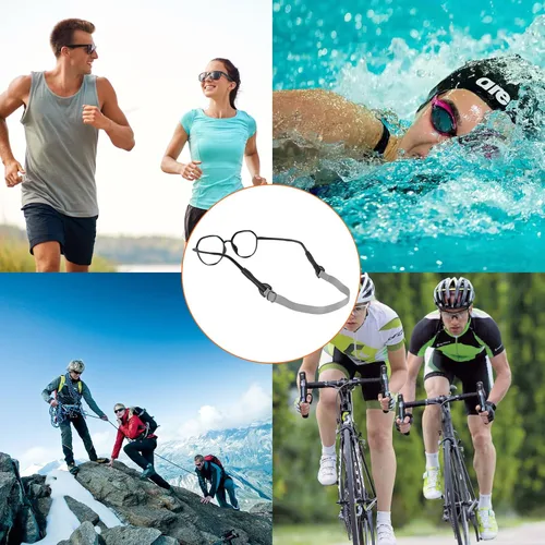 Miniatura 7 de Correa ajustable para lentes, soportes deportivos para lentes de sol alrededor del cuello, sin cola para hombres, niños 4gris