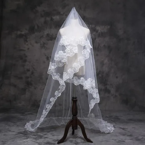 Miniatura 4 de auwiyd Velo de novia de 4.9 ft de encaje marfil largo velo catedral para mujeres y niñas, accesorios de boda, velo de encaje sin peine sin clip
