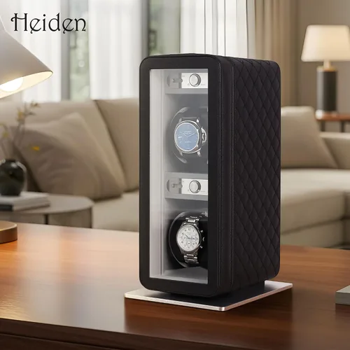 Miniatura 8 de Heiden Monaco - Bobinadora de reloj doble en cuero negro, funciona con pilas o adaptador de CA, 12 ajustes de programa, cuero vegano cosido