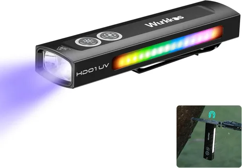 Wurkkos HD01 Linterna UV, linterna EDC recargable, linterna LED con luz UV de 365 nm, linterna plana de 1200 lúmenes con RGB, luz de bolsillo para