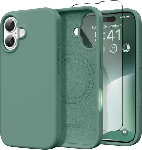 Miniatura 212 de GONEZ Funda de silicona para iPhone 14 Pro Max, compatible con MagSafe, con protector de pantalla + protector de lente de cámara, silicona líquida a