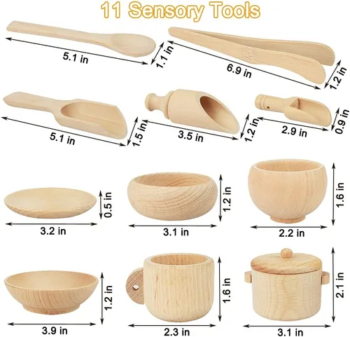 Miniatura 3 de Herramientas Montessori para contenedores sensoriales: 1 caja de madera + 11 herramientas sensoriales para niños pequeños y niños en edad preescolar