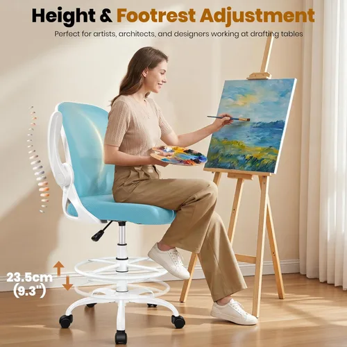 Miniatura 6 de Primy Silla de Dibujo Silla Alta de Oficina con Reposabrazos Abatibles Silla Ejecutiva Ergonómica de Computadora para Escritorio de Pie con Soporte