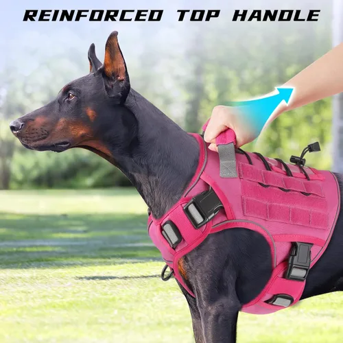 Miniatura 4 de WINGOIN Arnés táctico para perros extragrandes, arnés resistente sin tirones con asa, ajustable, reflectante, militar, K9, chaleco para perros Rosa