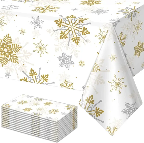 Miniatura 9 de 3 Piezas Decoraciones de Mantel de Fiesta de Plástico con Copos de Nieve de Navidad, Cartel de Fondo Navideño Azul con Copo de Nieve Blanco Cubierta