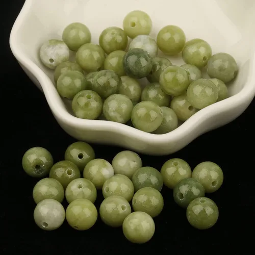 Miniatura 8 de Cuentas de jade verde de China de 10mm, cuentas sueltas redondas de piedra natural de 35 piezas para hacer joyas, collares, aretes, manualidades DIY