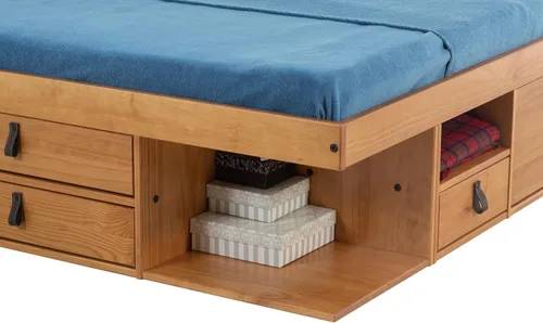 Miniatura 10 de Memomad Bali Slim Set: Plataforma de almacenamiento con cajones + Cabecero de panel plano (Tamaño completo, madera marrón roble)