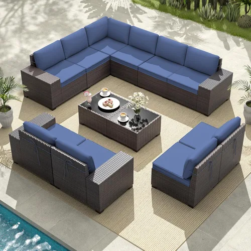 Miniatura 33 de Gotland Juego de muebles de patio de 8 piezas con mesa con fogón, muebles de ratán para exteriores para todo tipo de clima con respaldo alto de 2