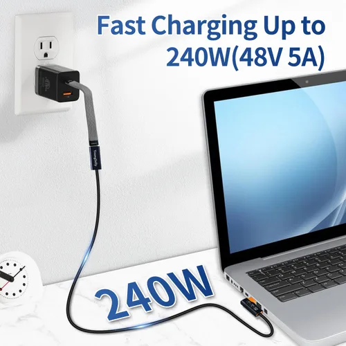 Miniatura 5 de Cable USB C codo hembra a macho de 1.64 pies, compatible con Thunderbolt 4/3, USB4/3, soporta carga rápida de 240 W (48 V/5 A máximo), transferencia