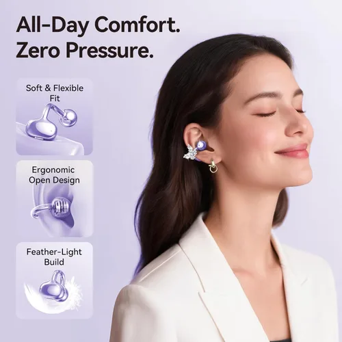 Miniatura 3 de Kinglucky Gen2 Auriculares de clip con aretes de mariposa, carga y almacenamiento sin quitar los aretes, ajuste cómodo y 50 horas de reproducción
