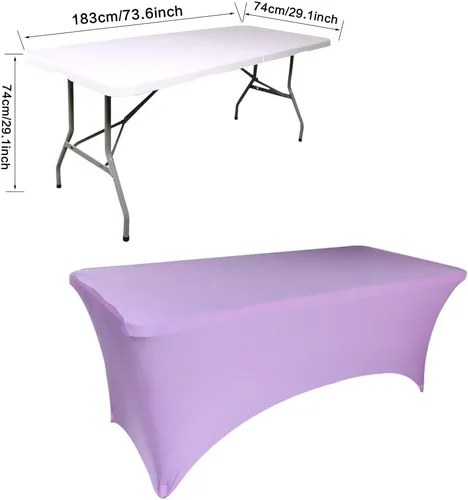 Miniatura 4 de 2 manteles de 6 pies, mantel de elastano color morado claro, mantel rectangular elástico ajustable de 6 pies, protector de mesa lavable de 6 pies