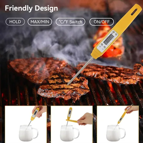 Miniatura 4 de Akozon Termómetro digital para alimentos Pluma de calibración automática Termómetro electrónico de bolsillo de alta precisión Amarillo para el hogar