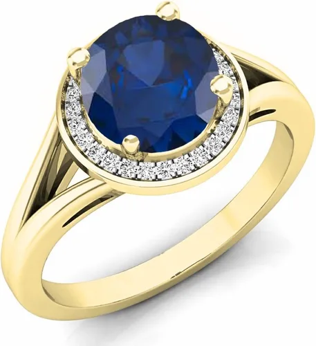 Miniatura 228 de Dazzlingrock Collection Anillo de compromiso redondo de 0.276 in con halo de diamante blanco y vástago dividido para ella en oro macizo de 14