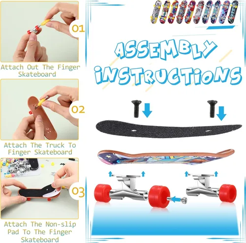 Miniatura 2 de Civaner Paquete de 10 Patinetas de Dedo DIY para Niños con Caja y Accesorios de Repuesto, Mini Patineta de Dedo Coleccionable, Kit de Juguete