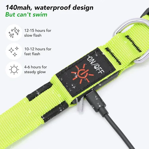Miniatura 8 de Collar de perro KOSKILL LED - Ajustable, recargable, impermeable, brilla en la oscuridad para perros medianos y grandes Verde