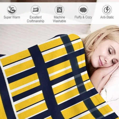 Miniatura 4 de Manta de rayas náuticas amarillas y azul marino, moderna, ultrasuave, manta de microfibra para sofá, cama para niños y adultos, 30 x 40 pulgadas