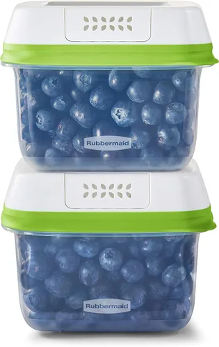 Rubbermaid 2114738 FreshWorks Saver, Contenedores de Almacenamiento de Productos Frescos Medianos Cortos, Paquete de 2, 4.6 Tazas, Transparente