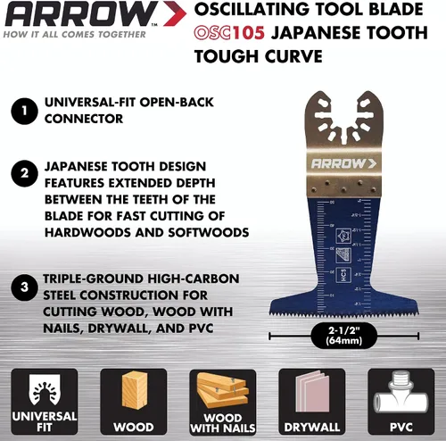 Miniatura 3 de Arrow OSC101VP-3 - Paquete variado de cuchillas oscilantes multimateriales para tuberías de cobre, madera, PVC, paneles de yeso, universal, se