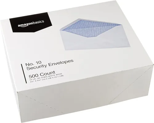 Miniatura 6 de Amazon Basics #10 Security - Sobres tintados para negocios, sellados con humedad, 4-1/8 x 9-1/2 pulgadas, paquete de 2500, tamaño único, color blanco