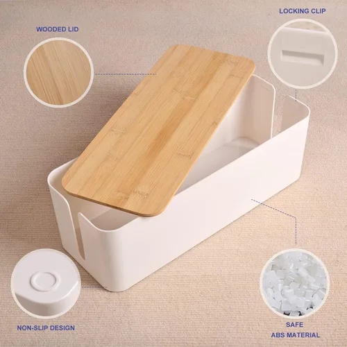 Miniatura 4 de Caja organizadora de cables – Caja organizadora de cables grande de estilo madera para ocultar cables y regletas de alimentación Caja organizadora