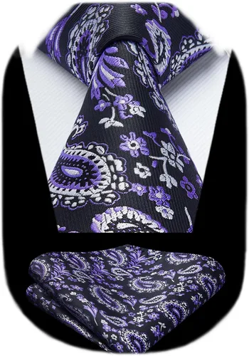 Miniatura 143 de HISDERN Corbatas para hombre, corbata de cachemira y bolsillo cuadrado tejido clásico floral para hombre, corbata de fiesta de boda