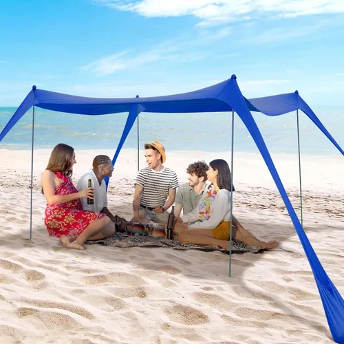 Miniatura 8 de Tienda de campaña familiar para playa, toldo para el sol, tienda de campaña de playa grande desplegable, estabilidad, 4 postes con bolsa