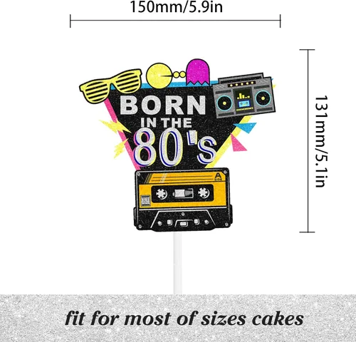 Miniatura 2 de Decoración de pastel de los años 80, decoración de pastel de cumpleaños de los años 80, suministros para fiestas temáticas de los años 80