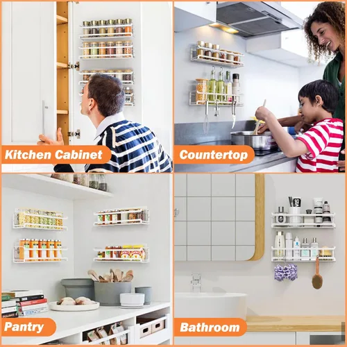 Miniatura 6 de Bunoxea Estante para especias montado en la pared, paquete de 4, organizador de especias que ahorra espacio para tarros de especias y condimentos