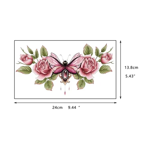 Miniatura 5 de Glaryyears Tatuaje temporal debajo del pecho para mujer, paquete de 10 tatuajes realistas florales grandes, calcomanías creativas de larga duración
