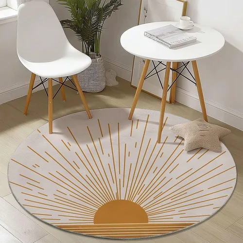 Miniatura 3 de Bath Mat Round Rug 2 ft, Boho Sun Line Mandala Washable Circular Rugs, Non Slip Absorbent Beige Circle Area Carpet for Kitchen Living Room Bedroom
