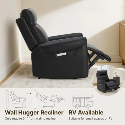 Miniatura 5 de KISLOT Silla reclinable de cuero para adultos, abrazador de pared, RV reclinable con puertos de carga USB, sofá reclinable de energía eléctrica