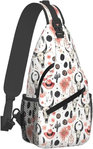 Small Crossbody Bags for Women Men - Vintage Cowboy Skull Print Adjustable Shoulder Bag Fanny Packs Belt Sling Bag Crossbody Purses Backpack for