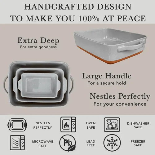 Miniatura 4 de Mora - Plato para hornear de porcelana profunda, 9 x 13 pulgadas, apto para horno a mesa, congelador Earl Grey