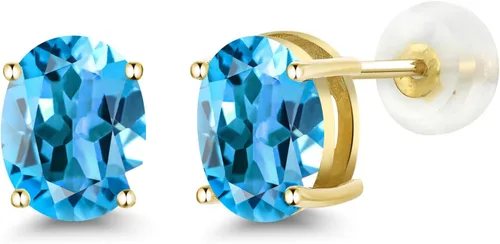 Miniatura 336 de Gem Stone King Aretes de oro de 14 quilates con piedra natal ovalada de 0.315 x 0.236 in Aretes de oro para mujer