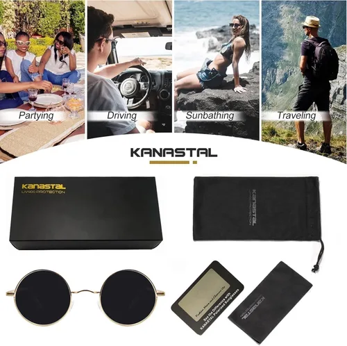 Miniatura 50 de KANASTAL Gafas de sol redondas polarizadas para mujeres y hombres, estilo hippie con protección UV400