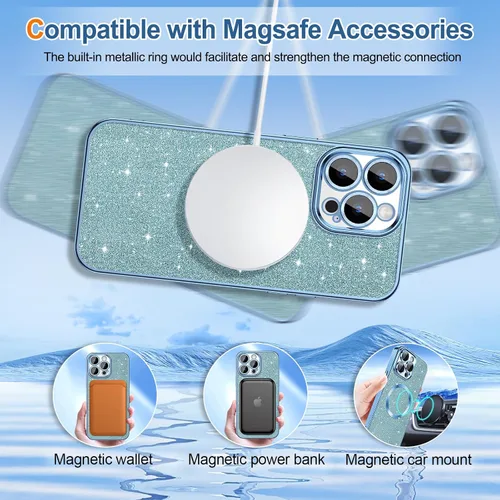 Miniatura 164 de Hython Funda para iPhone 14 Pro Max con purpurina, fundas magnéticas transparentes para teléfono con protector de lente de cámara