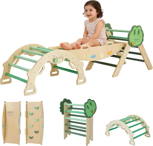 Miniatura 9 de Takywep Pikler - Juego de triángulos plegables 7 en 1 con arco y rampa y escalera, patio de juegos interior, juego de escalada montessor de madera
