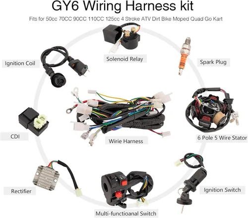 Miniatura 2 de Kit completo de arnés de cableado GY6 para arnés de cableado 50cc 70CC 90CC 110CC 125cc 4 tiempos ATV Dirt Bike Moped Quad Go Kart Scooter Eléctrico