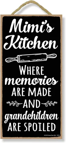 Honey Dew Gifts, Mimi's Kitchen where Memories are Made, 75579 - Letreros colgantes de 10 x 5 pulgadas, arte de pared, letrero decorativo de madera,