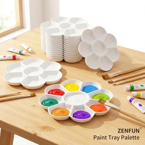 Miniatura 6 de ZENFUN Paquete de 15 bandejas de pintura con 7 pozos, bandeja de mezcla de pintura de plástico blanco, plato de pintura de acuarela para arte al