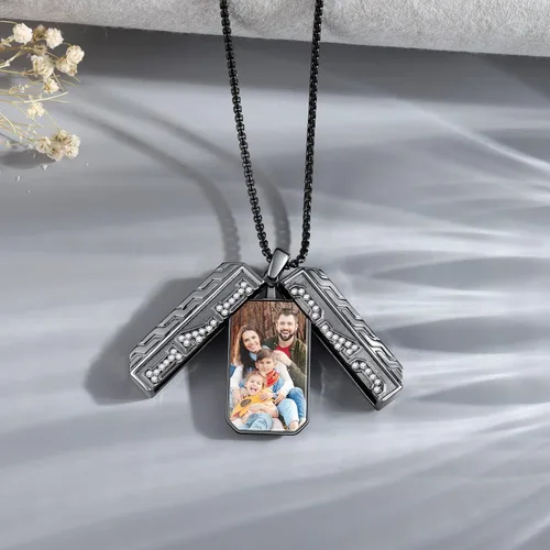 Miniatura 3 de OPALSTOCK Personalización Imagen Hombres Collar Personalizado Foto Familiar Colgante Collares Acero Inoxidable con Cadena Novio Hip Hop para Regalo