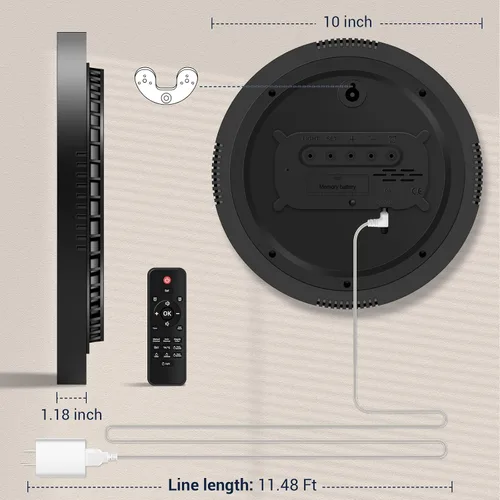 Miniatura 3 de Reloj de pared digital grande de 10 pulgadas: 13 RGB que cambia de color LED moderno reloj con control remoto, pantalla grande con atenuación