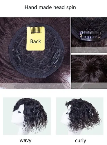 Miniatura 2 de RemeeHi Postizos en mono cabeza vuelta Remy cabello humano ondulado clip en la parte superior o Toupee Wiglet para pérdida adelgazamiento pelo