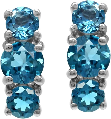 Miniatura 3 de Silvershake Aretes verticales de plata de ley 925 chapados en oro blanco o amarillo con forma redonda de 3 piedras, joyería para mujer