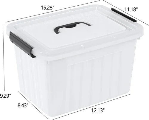 Miniatura 4 de Caja de plástico de 20 litros, cajas transparentes con tapa con asas negras, juego de 4