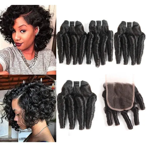 Miniatura 8 de Molefi Extensiones de cabello humano brasileño Funmi rizado, 4 paquetes de extensiones de cabello humano negro, extensiones de cabello corto rizado