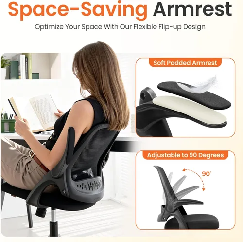 Miniatura 6 de NEO CHAIR Silla de oficina para videojuegos, silla ergonómica de malla con brazos abatibles, cómodo soporte lumbar, altura ajustable, ruedas Todo