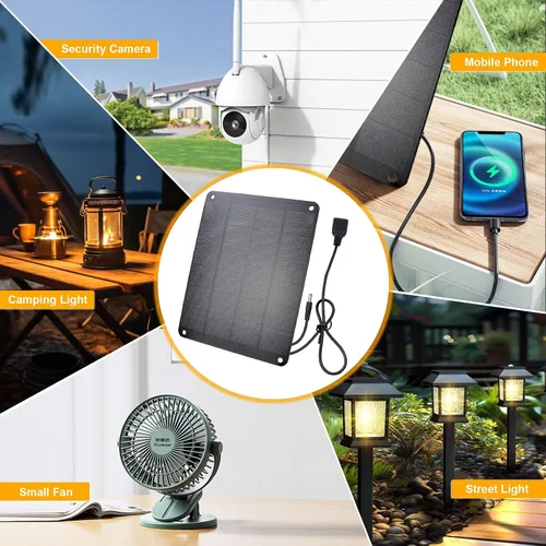 Miniatura 5 de Panel solar con gancho de metal, módulo monocristalino de alto rendimiento de 5V 6W con salida USB-A hembra y DC macho, panel impermeable